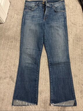 MOTHER Blue Straight-Leg Jeans with Raw Hem